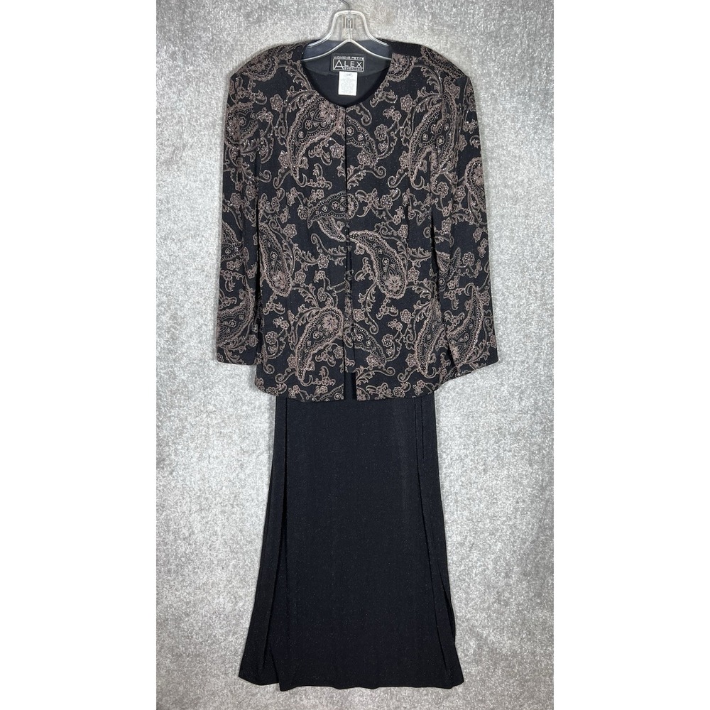 Alex Evenings Dress & Jacket Womens Size 18WP Floral Paisley Sparkle Black Brown
